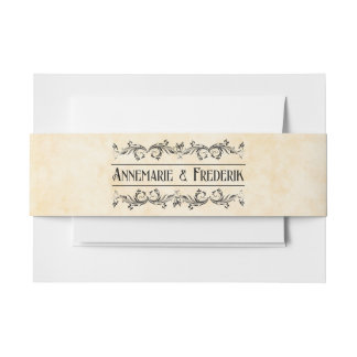 Vintage Rustic Black Flourish Parchment Invitation Belly Band