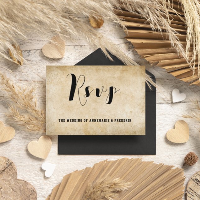 Vintage Rustic Black Flourish Parchment RSVP Card (Creator Uploaded)