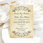 Vintage Rustic Black Flourish Parchment Wedding Invitation<br><div class="desc">Decorative black swirls and flourishes frame this elegant vintage typography wedding invitation design. The rustic ivory background is printed with a textured aged parchment paper appearance.  Personalize the stylish custom text for your wedding ceremony and reception. This version is designed for the couple as inviting or hosting the wedding.</div>