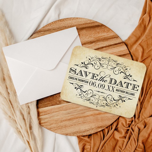 Vintage Rustic Black Flourish Parchment Wedding Magnet (Creator Uploaded)