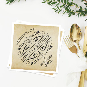 Vintage Rustic Black Flourish Parchment Wedding Napkin