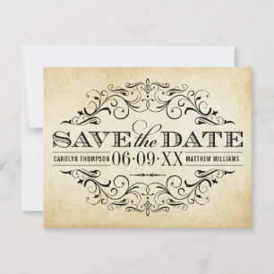 Vintage Rustic Black Flourish Parchment Wedding Save The Date