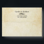 Vintage Rustic Black Flourish Wedding Envelope<br><div class="desc">Custom vintage style wedding envelopes feature black return text with scroll design that you can personalize with a background that has an antique parchment paper textured style appearance.</div>