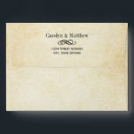 Vintage Rustic Black Flourish Wedding Envelope<br><div class="desc">Custom vintage style wedding envelopes feature black return text with scroll design that you can personalize with a background that has an antique parchment paper textured style appearance.</div>
