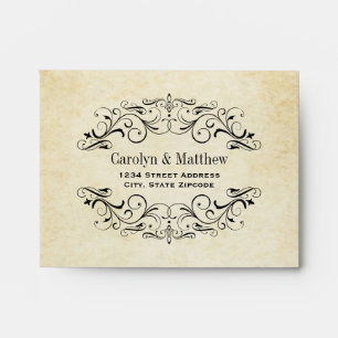 Vintage Rustic Black Flourish Wedding RSVP Envelope