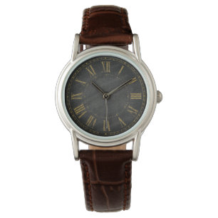 Vintage Rustic Black Gold Roman Numeral Designers Watch
