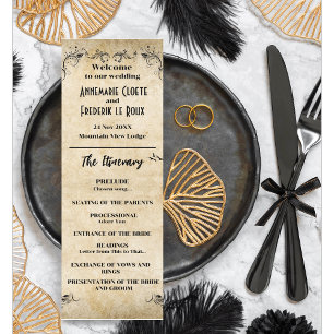 Vintage Rustic Black Parchment Programme de mariag