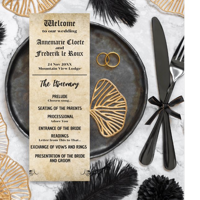 Vintage Rustic Black Parchment Wedding Program (Creator Uploaded)