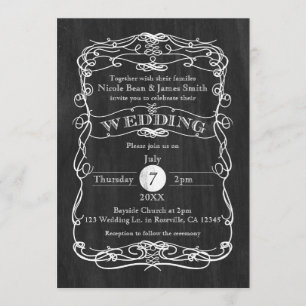 Vintage Rustic Black Wood & White Vintage Wedding Invitation