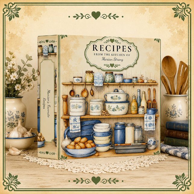 Vintage Rustic Blue & Cream Kitchen Recipe | Binder (Creator Uploaded)