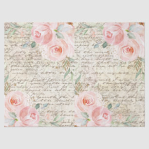 Vintage Rustic Blush Roses Old Letter Decoupage  T Tissue Paper