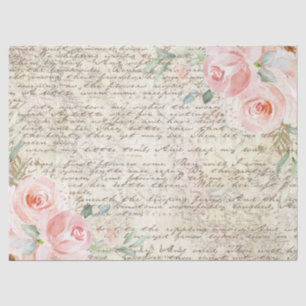 Vintage Rustic Blush Roses Old Letter Decoupage Tissue Paper