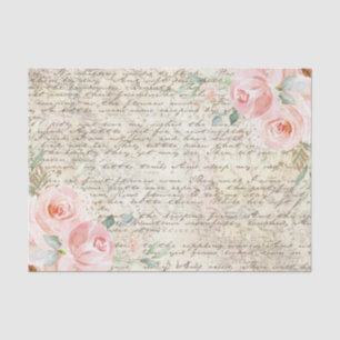 Vintage Rustic Blush Roses Old Letter Decoupage  Tissue Paper