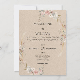 Vintage Rustic Boho Wedding Invitation