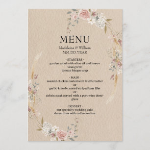 Vintage Rustic Boho Wedding Menu