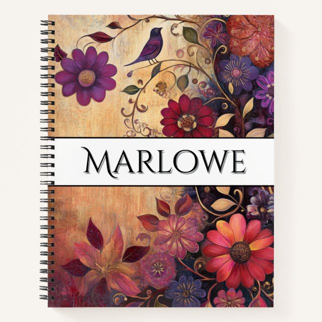 Vintage Rustic Bold Floral  Notebook (Front)