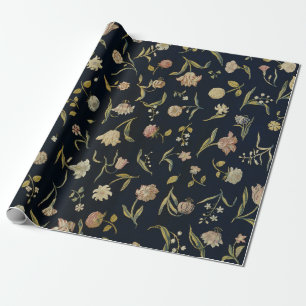 Vintage Rustic Botanical Floral Rug Pattern  Wrapping Paper
