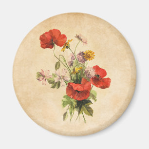 Vintage Rustic Bouquet Red Poppies Wild Flowers Magnet