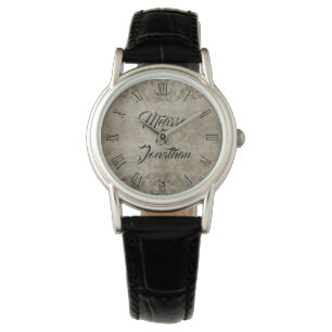 Vintage rustic Bride Groom names Wedding Watch