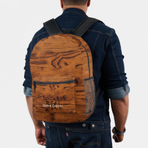 Vintage rustic brown burnt wood Carpenter Monogram Printed Backpack