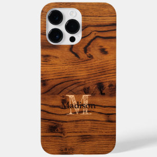 Vintage rustic brown burnt wood Monogram Case-Mate iPhone 14 Pro Max Case