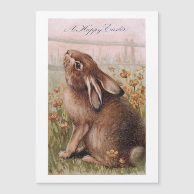 Vintage Rustic Brown Easter Bunny & Wildflowers (Front)