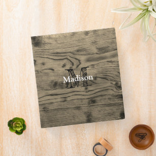 Vintage rustic brown sepia burnt wood Monogram Binder