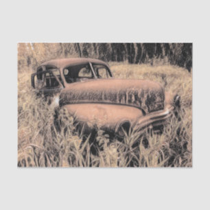 Vintage Rustic Brown Sketch Art Car Old Antique Tissue Paper