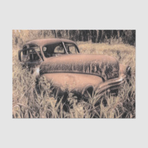 Vintage Rustic Brown Sketch Art Car Old Antique Tissue Paper