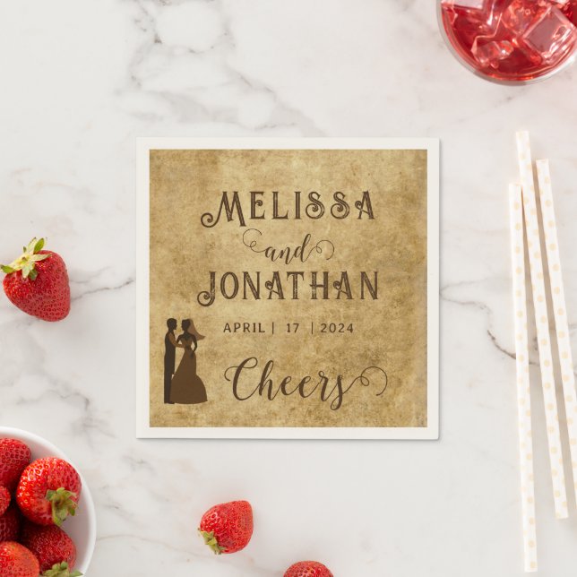 Vintage rustic brown wedding Bon appetit Napkin (Insitu)
