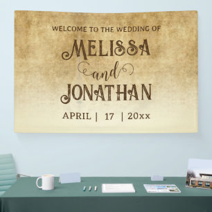 Vintage rustic brown wedding Bride Groom Banner