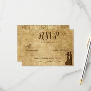Vintage rustic brown wedding Bride Groom  RSVP Card