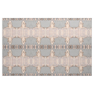 Vintage Rustic Bull Skull Grey Beige Western Fabric