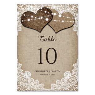 Vintage Rustic Burlap and Lace Table Number Cards