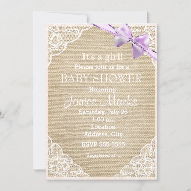 Vintage Rustic Burlap Lace Baby Shower Invitation (Front)