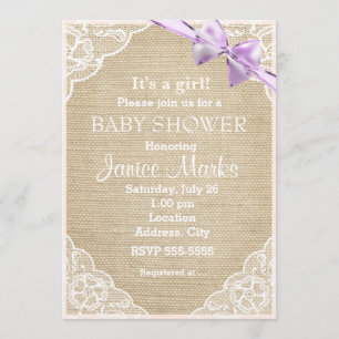 Vintage Rustic Burlap Lace Baby Shower Invitation