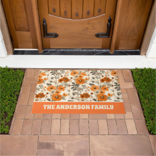 Vintage Rustic Burnt Orange Fall Flowers Pattern Doormat