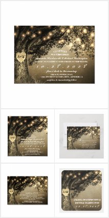Vintage Rustic Carved Oak Tree Wedding Set