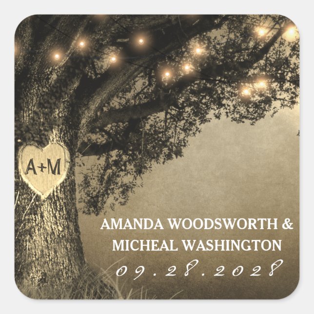 Vintage Rustic Carved Oak Wedding Favour Stickers (Front)