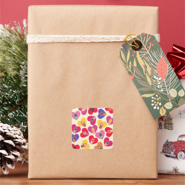 Vintage Rustic Cat Paw Print Love Square Sticker (Holiday)