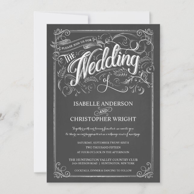 Vintage Rustic Chalkboard Art Wedding Invitations (Front)