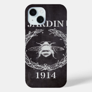 vintage rustic chalkboard botanical french bee iPhone 15 case