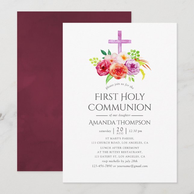 Vintage Rustic Charm First Holy Communion Invitation (Front/Back)