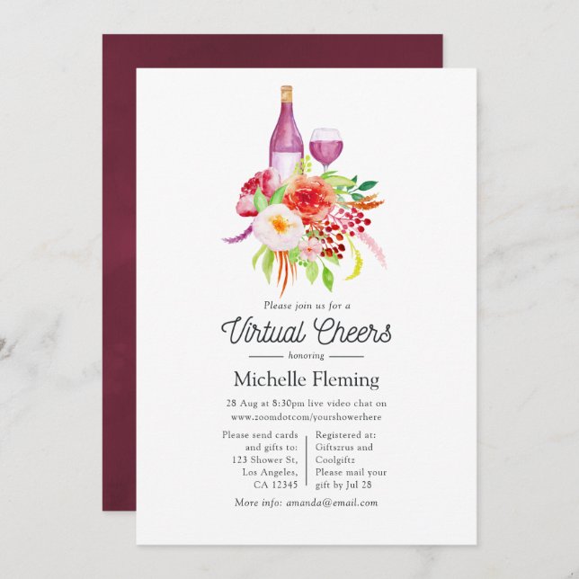 Vintage Rustic Charm Wine Toasting Virtual Shower Invitation (Front/Back)
