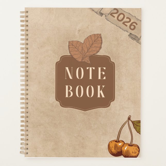 Vintage Rustic Cherry & Leaf Aesthetic Planner (Front)