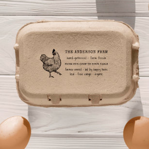 Vintage Rustic Chicken Family Farm Egg Carton Rubber Stamp