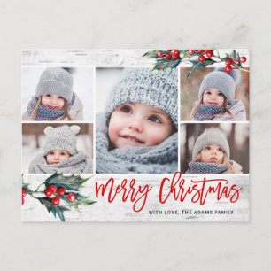 Vintage Rustic Christmas 5 Photo Holiday Postcard