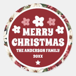 Vintage Rustic Christmas Flowers leaves Classic Round Sticker