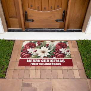 Vintage Rustic Christmas Flowers leaves Pattern Doormat