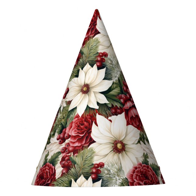 Vintage Rustic Christmas Flowers leaves Pattern  Party Hat (Front)